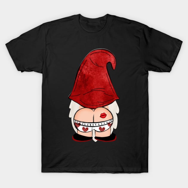 Valentine's Day 2024 Gnome Butt Cute Kiss Gnome T-Shirt by luxembourgertreatable